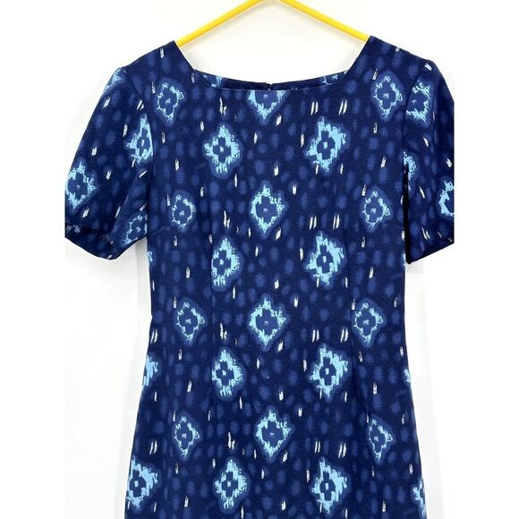 Vintage Studio C Ikat Long Shift Column Dress Blue Womens Size 10 Tie Back - Picture 3 of 12